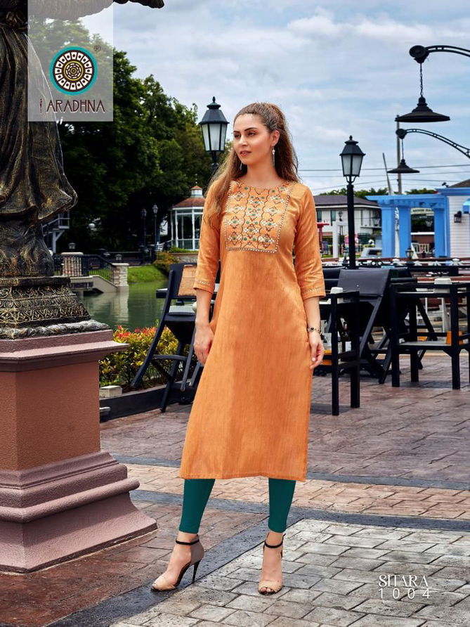 Aradhna Sitara Vol 1 Ethnic Wear Wholesale Cotton Embroidery Kurtis Catalog
